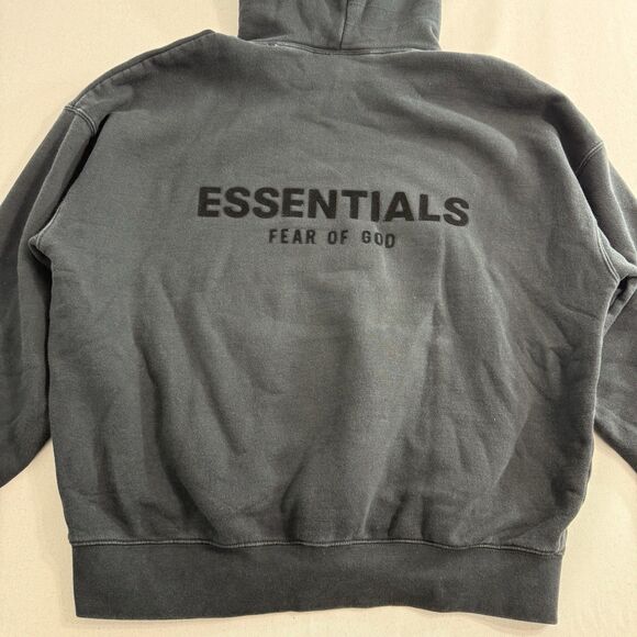 Fear of God Essentials Pullover Hoodie Men Small Faded Black Sweatshirt - Picture 10 of 11